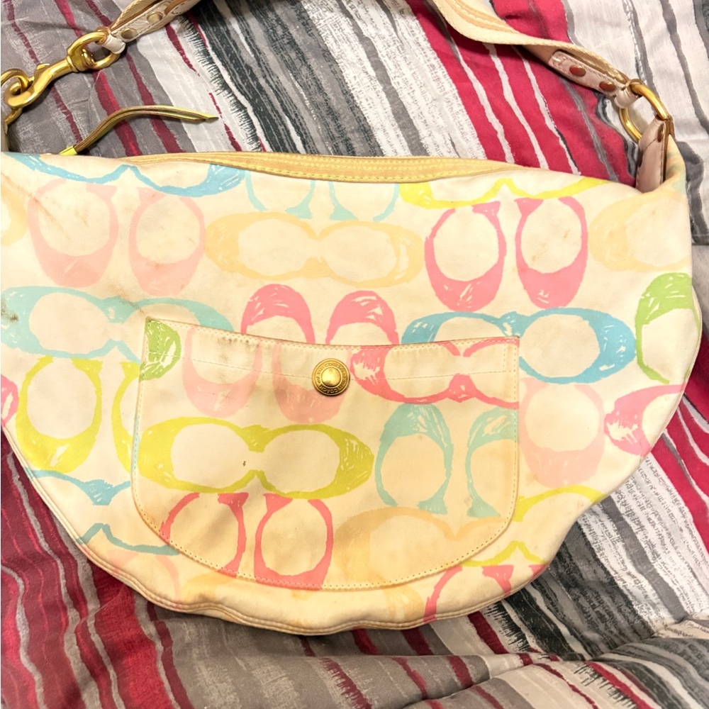 Coach Pastel Multicolor Signature Canvas Shoulder Bag